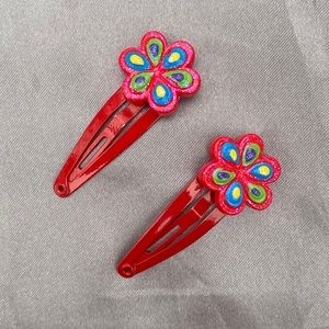 Retro Red Flower Barrettes